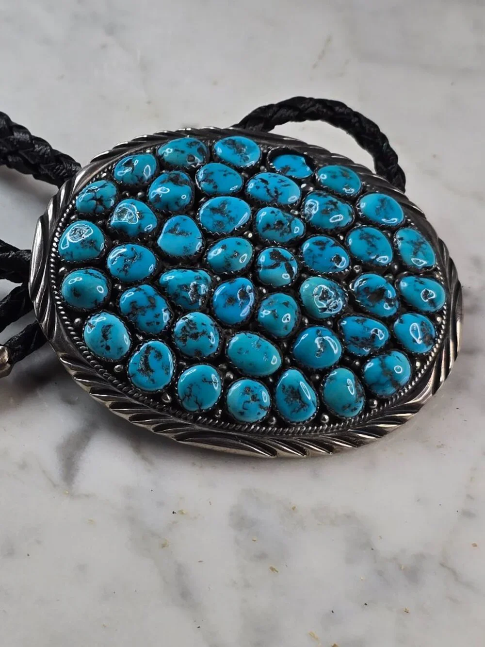Southwestern Native American Sterling Silver Turquoise Spencer Bolo Tie E644